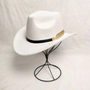 Elegant White Fedora with Gold Accent
